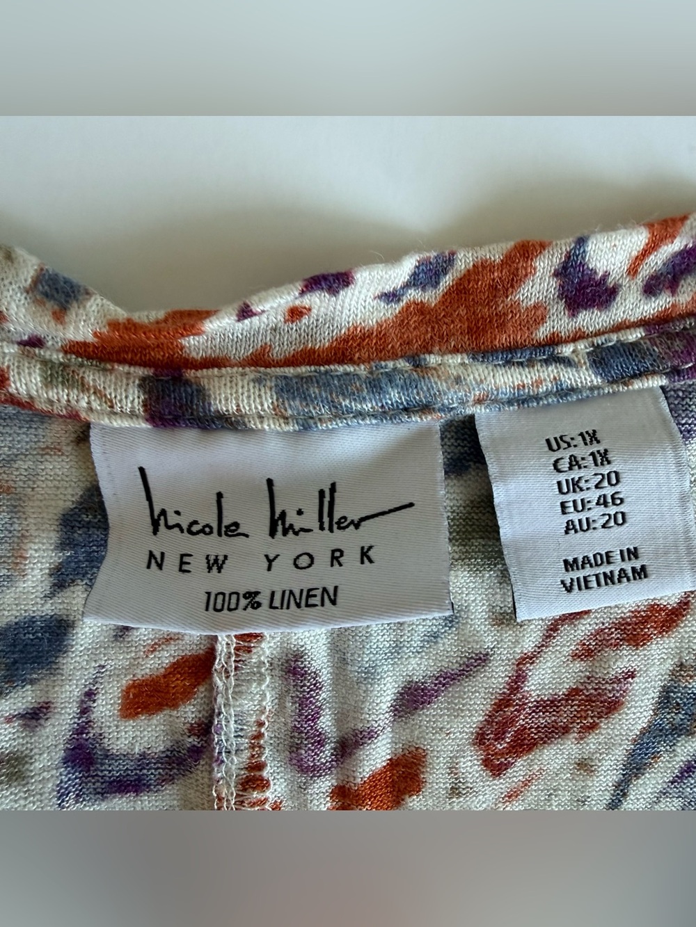 Nicole Miller New York 100% Linen Abstract Print Top 1X - Picture 2 of 5